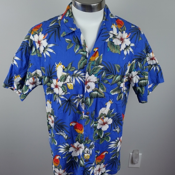 Vintage RJC Hawaiian Parrot Shirt Aloha Tropical Birds Tiki Island Flowers Sz LG - Picture 2 of 14